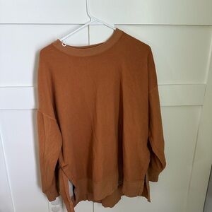 Aerie Tan Sweatshirt Relaxed Fit Crew Neck